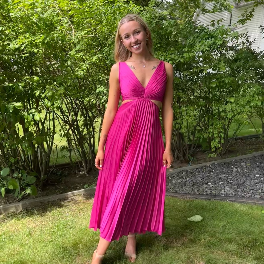 Abercrombie & Fitch Satin Pleated Cutout Maxi Dress